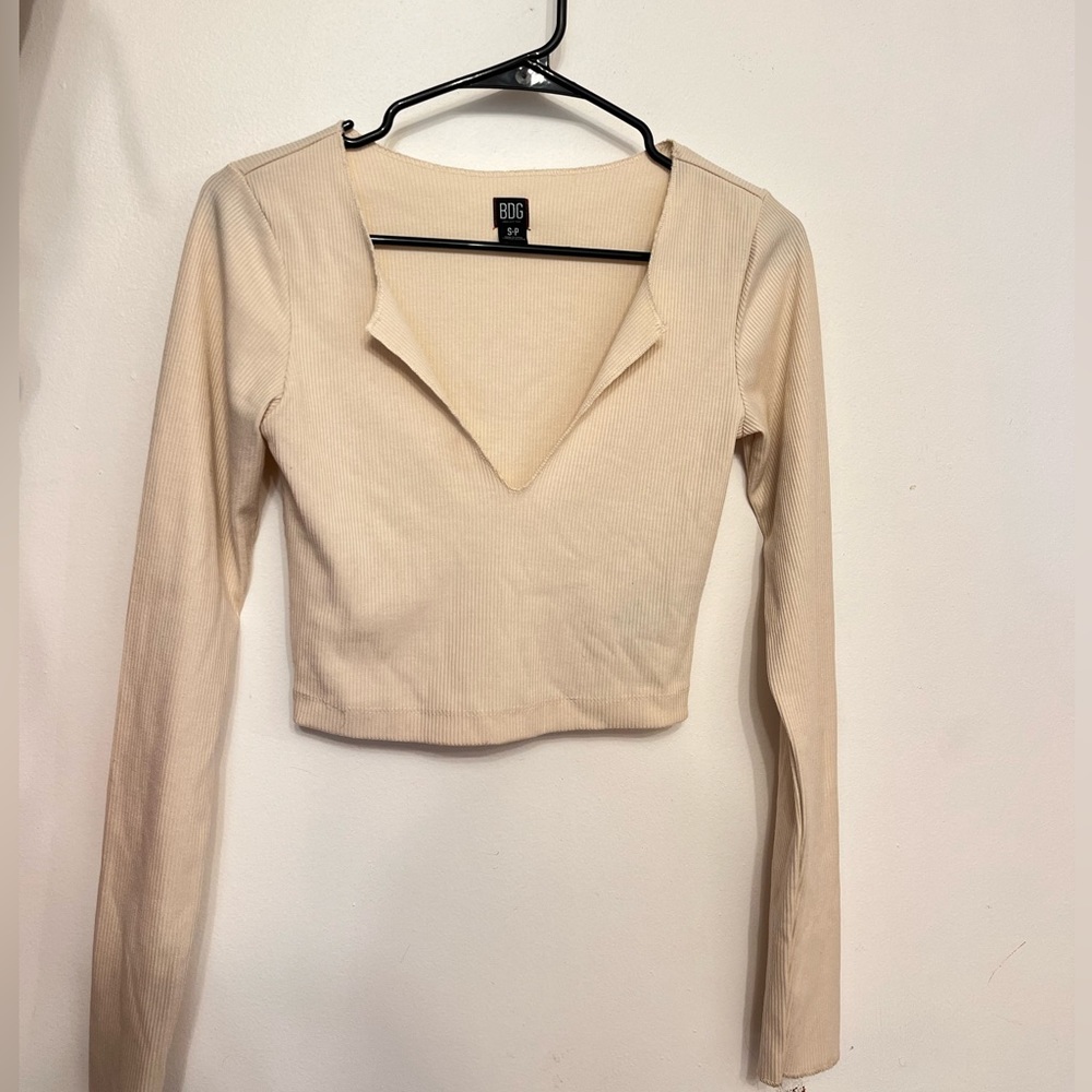 Cropped open cut long sleeve shirt